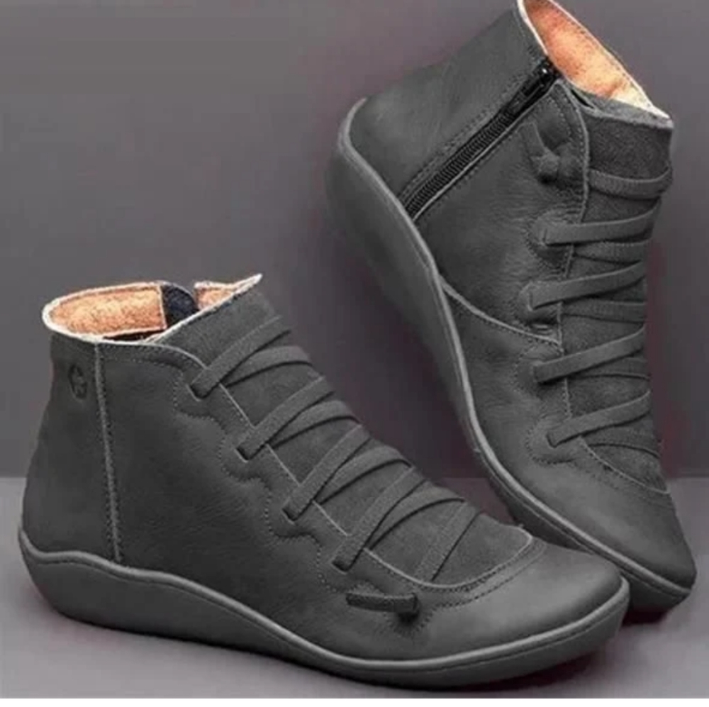 Elastic Lace Ankle Boot with Zipper